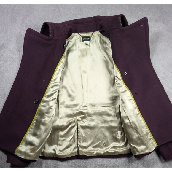 J Crew Womens Wool Pea Coat Jacket Size XS Plum Purple Double Breasted Luxury - Picture 3 of 7